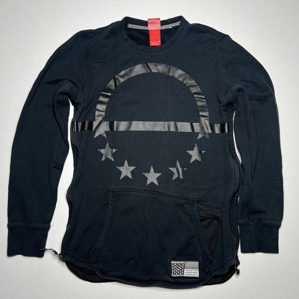 Nike Sweatshirt Adult Sz Small Side Zip Pullover Stars Athletics Mens S Black